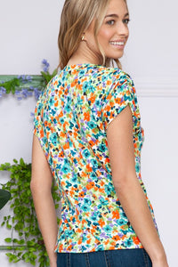 Plus Floral Short Sleeve Knot Top