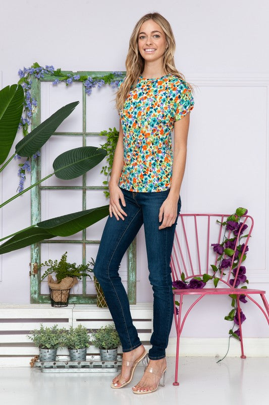 Floral Short Sleeve Knot Top