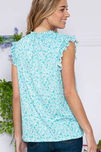Plus Floral Sleeveless Ruffle Pleated Top