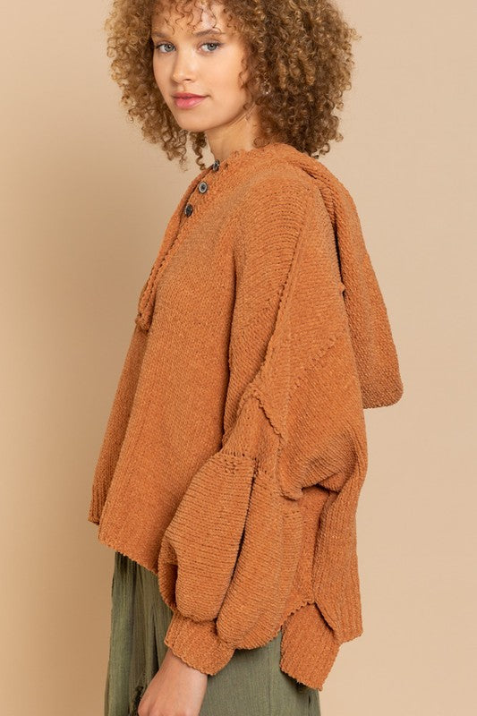 Chenille Balloon Sleeve Hoodie