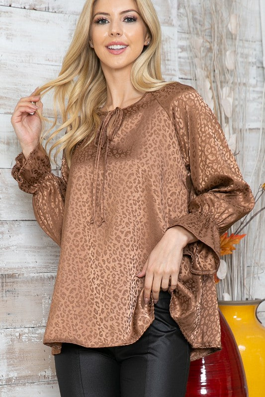 Plus Leopard Long Sleeve Keyhole Top