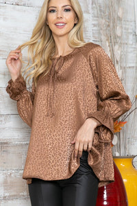 Plus Leopard Long Sleeve Keyhole Top