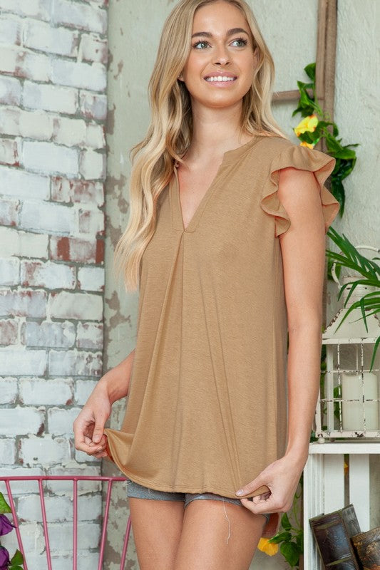 Solid Short Sleeve V Neck Top