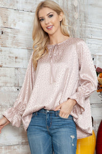 Plus Leopard Long Sleeve Keyhole Top