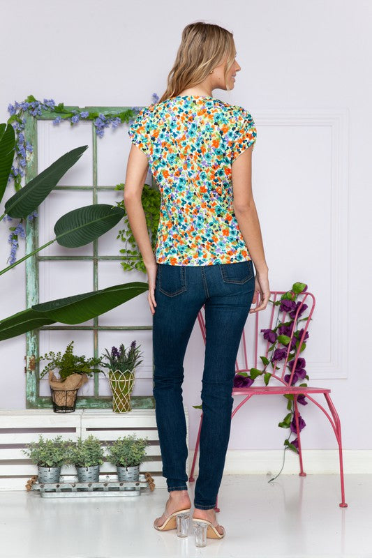Floral Short Sleeve Knot Top