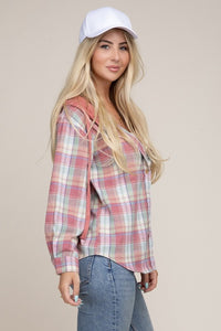 Plaid Shirt Hoodie in Pink
