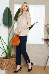 Plus Leopard Sleeveless Ruffle Pleated Top
