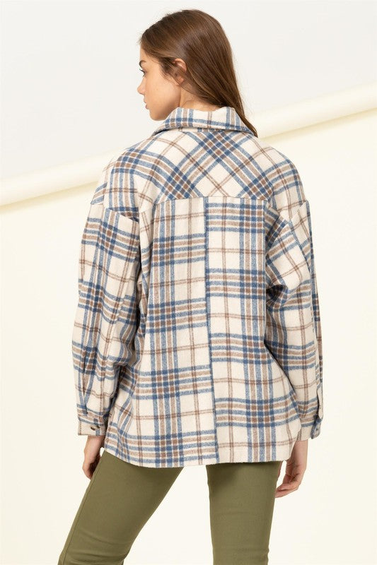 For Myself Checkered Print Button-Front Top - BLUE & BROWN