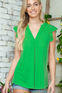 Solid Short Sleeve V Neck Top