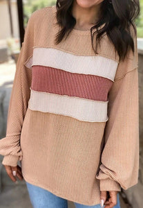 Light French Beige Colorblock Rib Corded Sweatshirt Presale