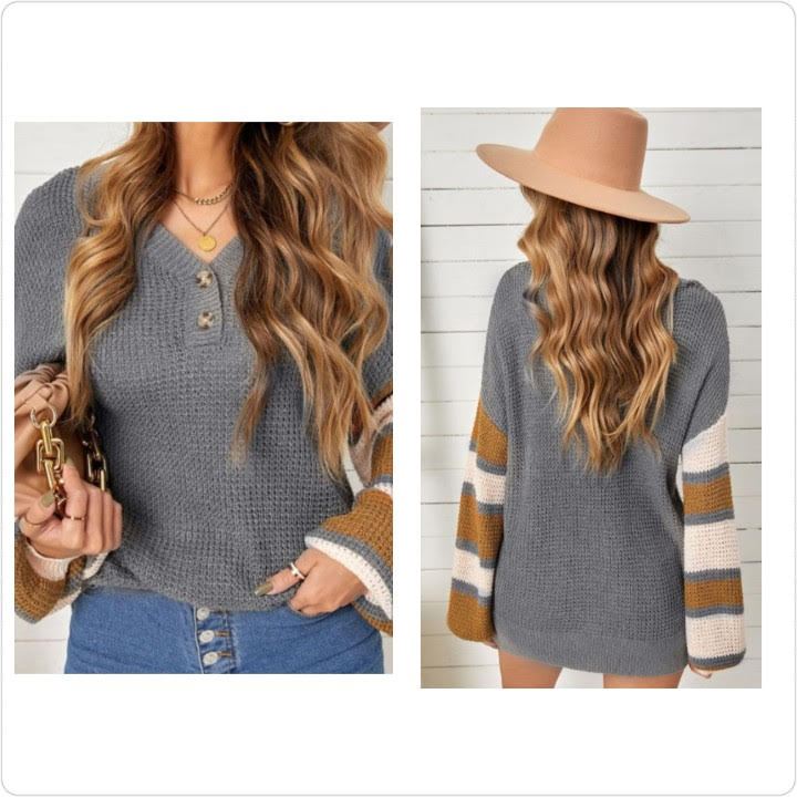 Gray Striped Drop Shoulder Sweater Presale