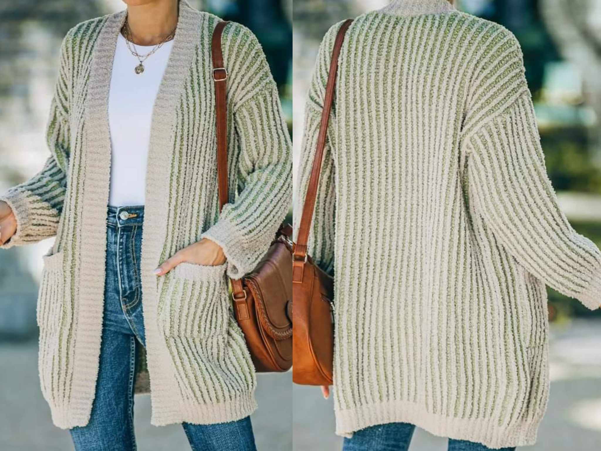 Green Ribbed Open Front Cardi Presale