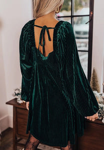 Green Velvet Babydoll Tie Back Dress Presale