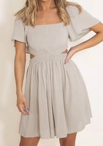 Beige Flowy Cut Out Dress Presale
