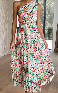 Green One Shoulder Floral Maxi Dress Presale