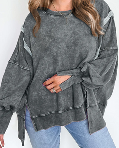 Gray Acid Wash Oversized Pullover Presale