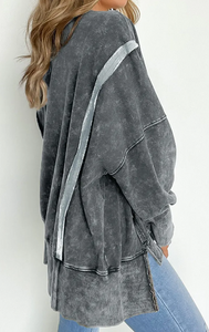 Gray Acid Wash Oversized Pullover Presale