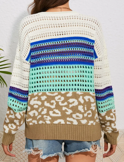 Multi Color Leopard Crochet Sweater Presale