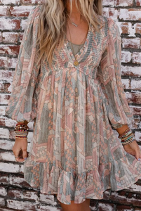 Neutral Vibes Abstract V Neck Dress Presale
