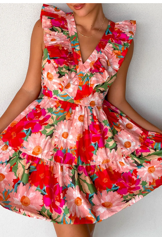 Red Daisy Ruffle Dress Presale