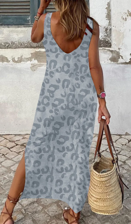 Gray Leopard Maxi Dress Presale