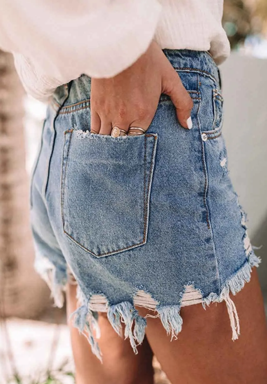 Distressed Raw Edge Denim Shorts Presale