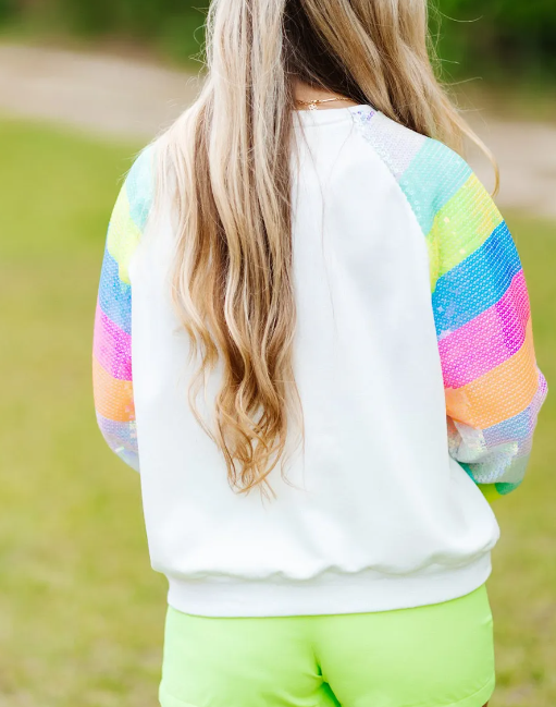 White Sequin Sleeve Pullover Presale