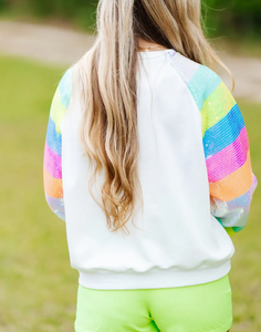 White Sequin Sleeve Pullover Presale