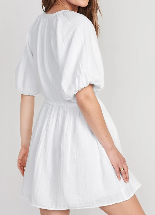 White Puff Sleeve Cotton Dress Presale
