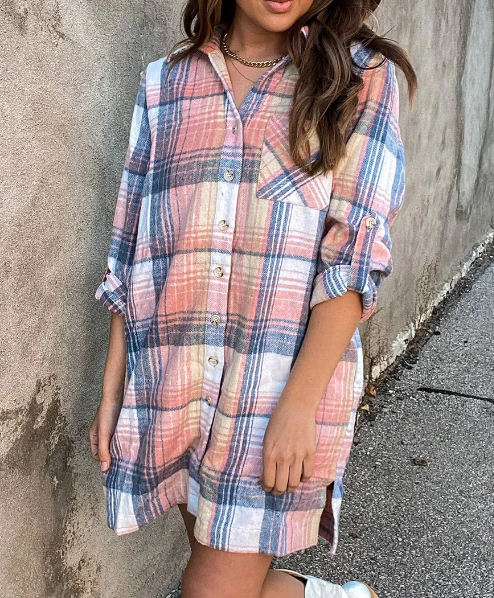 Pink Plaid Side Slit Dress Presale
