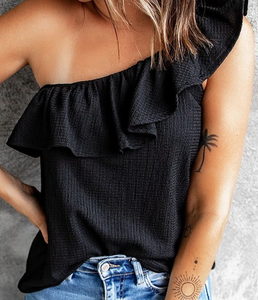 Black Crinkle Off The Shoulder Top Presale