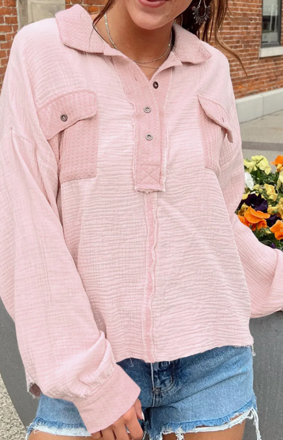 Pink Flap Sleeve Henley Top Presale