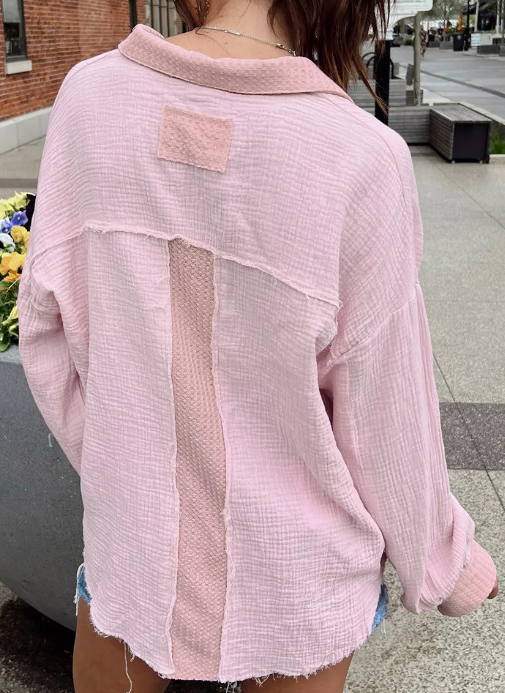 Pink Flap Sleeve Henley Top Presale