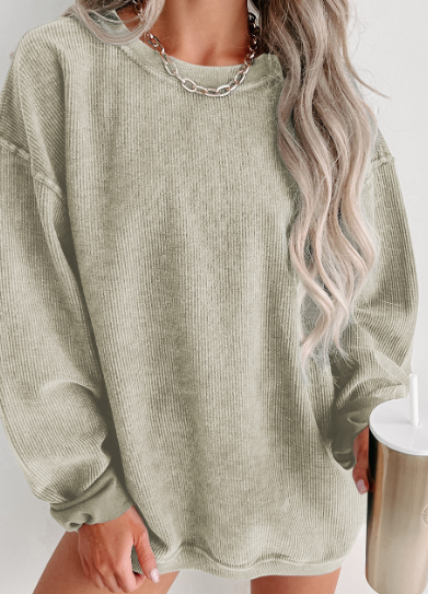 Green Solid ribbed Pullover Sweatshirt Presale