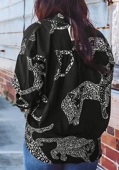 Black Cheetah Satin Blouse Presale