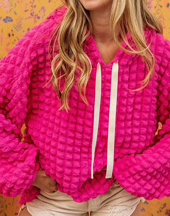 Rose Bubble Textured Waffle Hoodie Presale