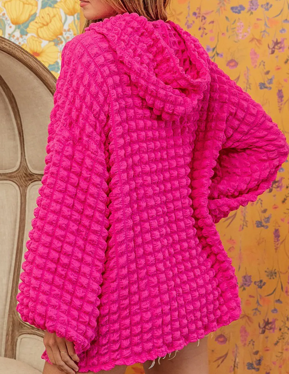 Rose Bubble Textured Waffle Hoodie Presale