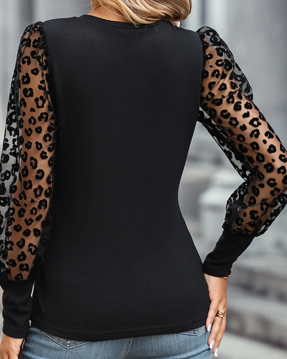 Black Leopard Ribbed Long Sleeve Top Presale