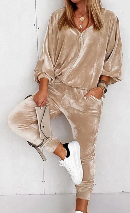 Velvet Quarter Zip Two Piece Set Presale
