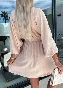 Khaki Long Sleeve Waist Band Dress Presale
