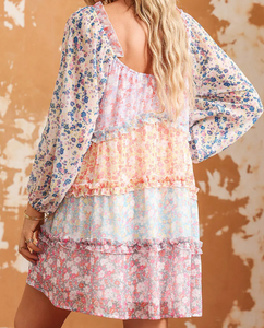Floral Color block Tiered Dress Presale