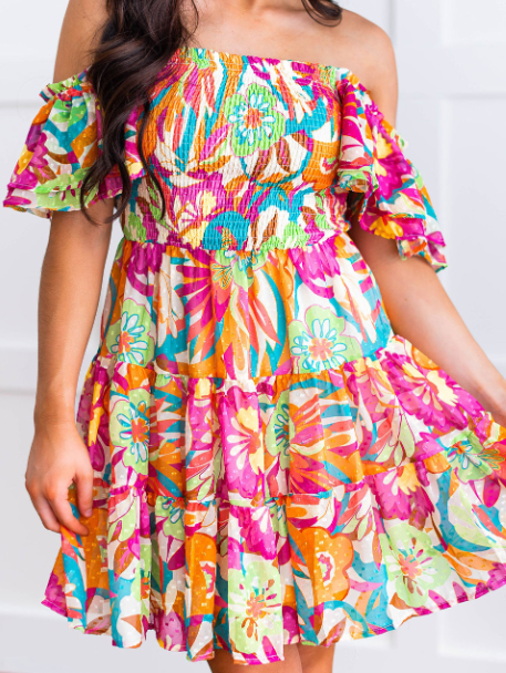 Multi Color Smocked Boho Tiered Dress Presale