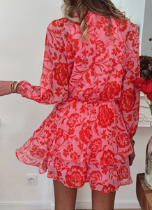 Red floral puff sleeve dress Presale