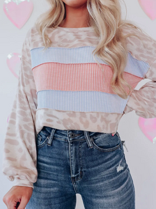 Animal Print Contrast Sleeves Pullover Presale