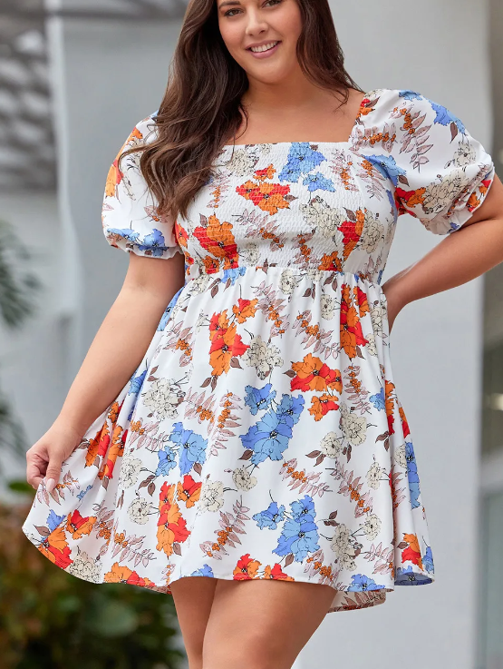 White Floral Plus Size Smocked Dress Presale