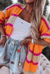 Orange Striped Colorblock Cardigan Presale