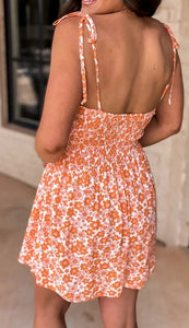 Orange Thin Strap Floral Romper
