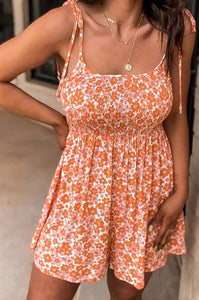 Orange Thin Strap Floral Romper