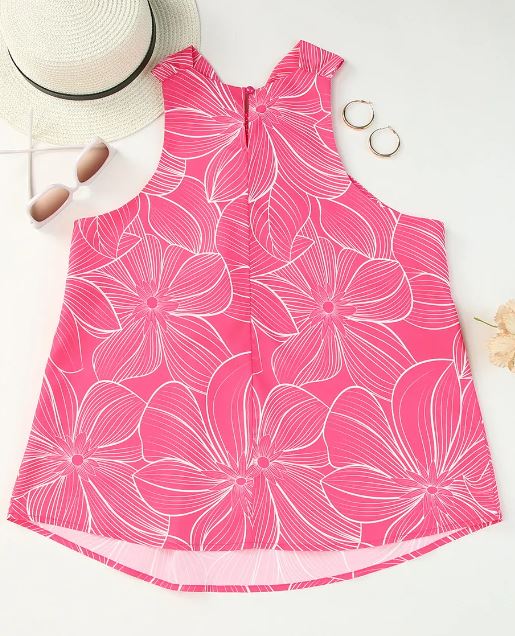 Pink Floral Twisted Neck Top