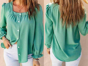 Green Flounce Button Up Shirt Presale